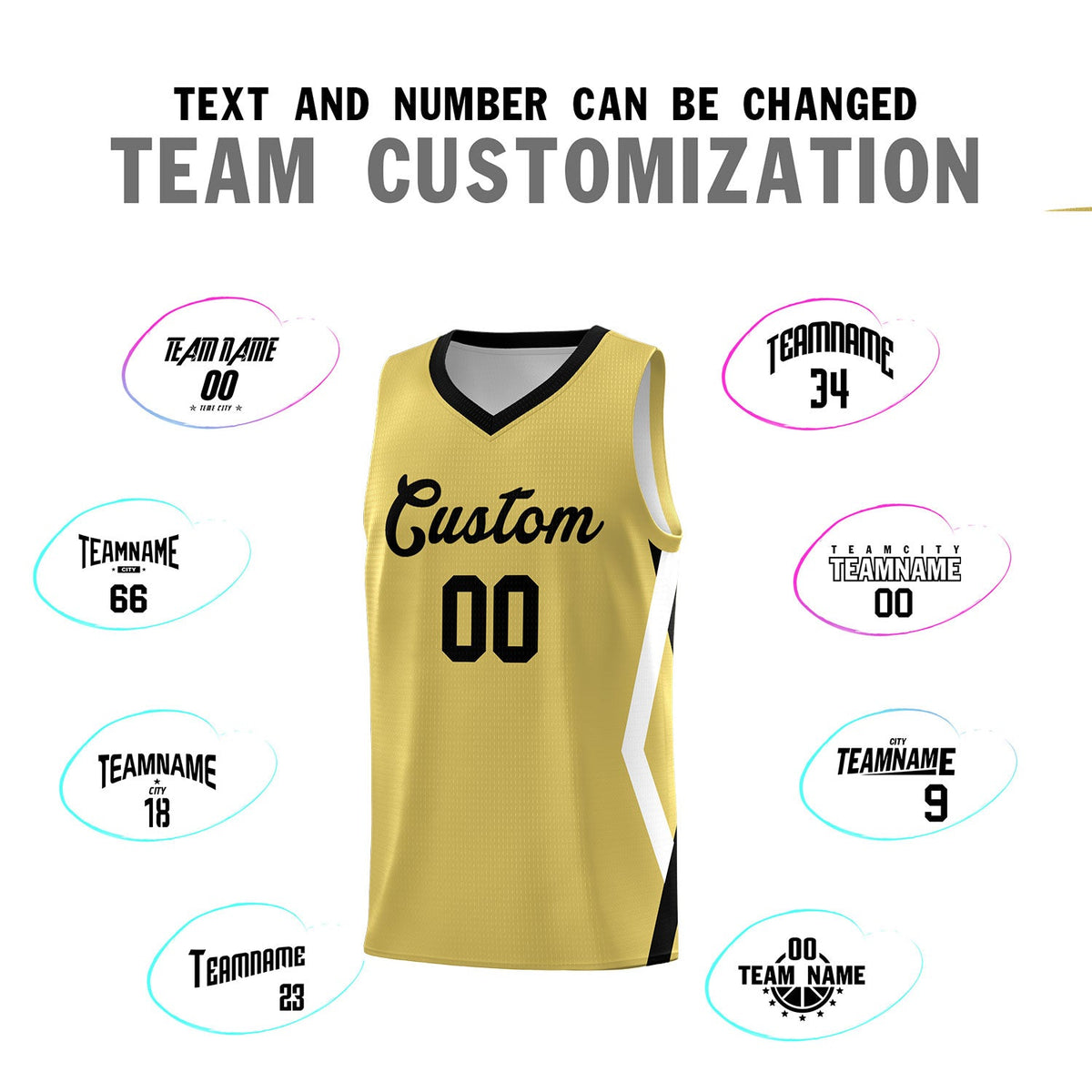 Custom Old Gold Side Rhombus Graffiti Pattern Sets Basketball Jersey