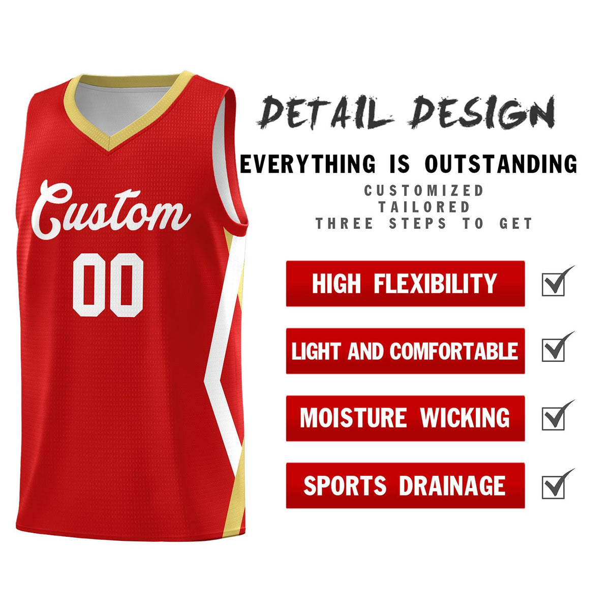 Custom Red Side Rhombus Graffiti Pattern Sets Basketball Jersey
