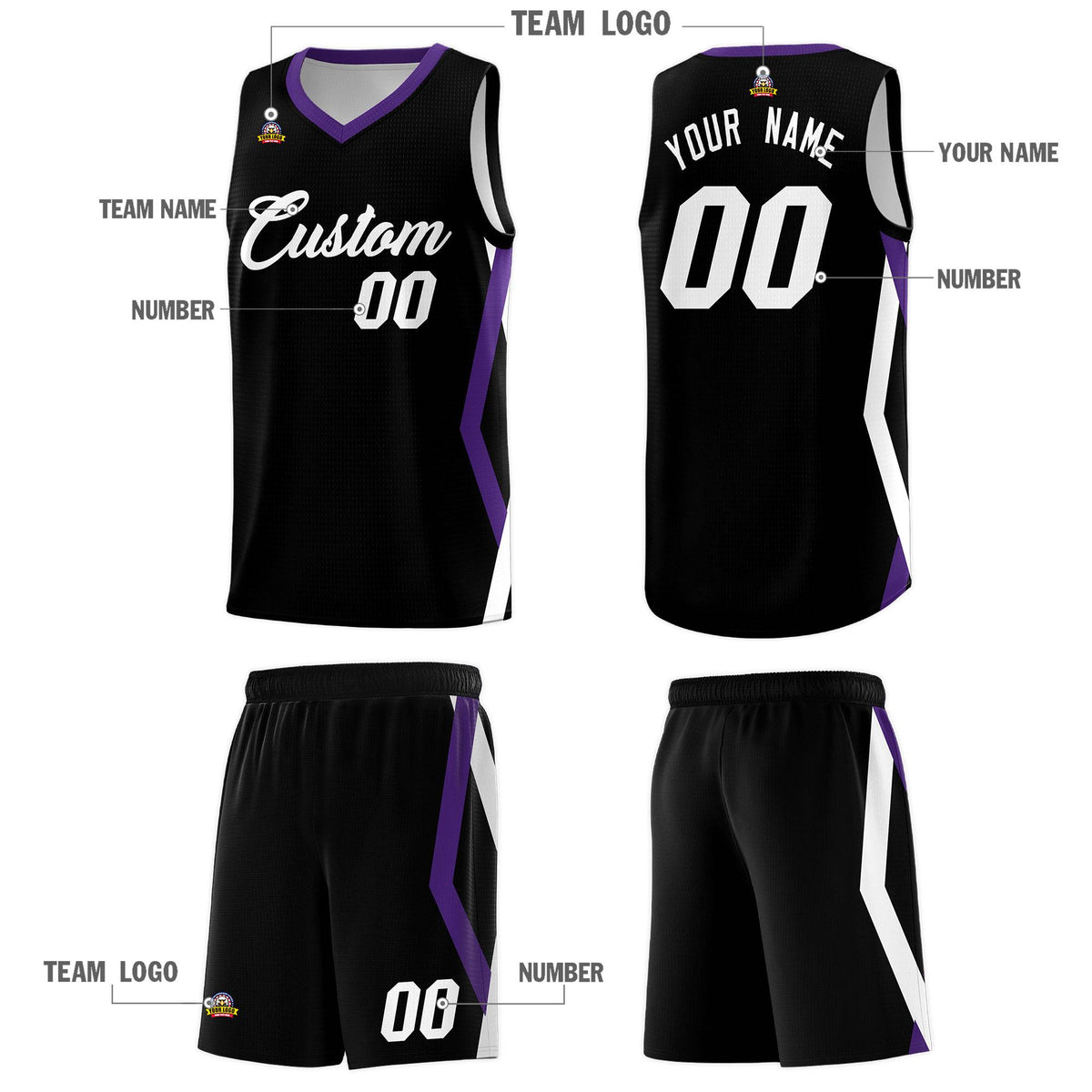 Custom Black Side Rhombus Graffiti Pattern Sets Basketball Jersey