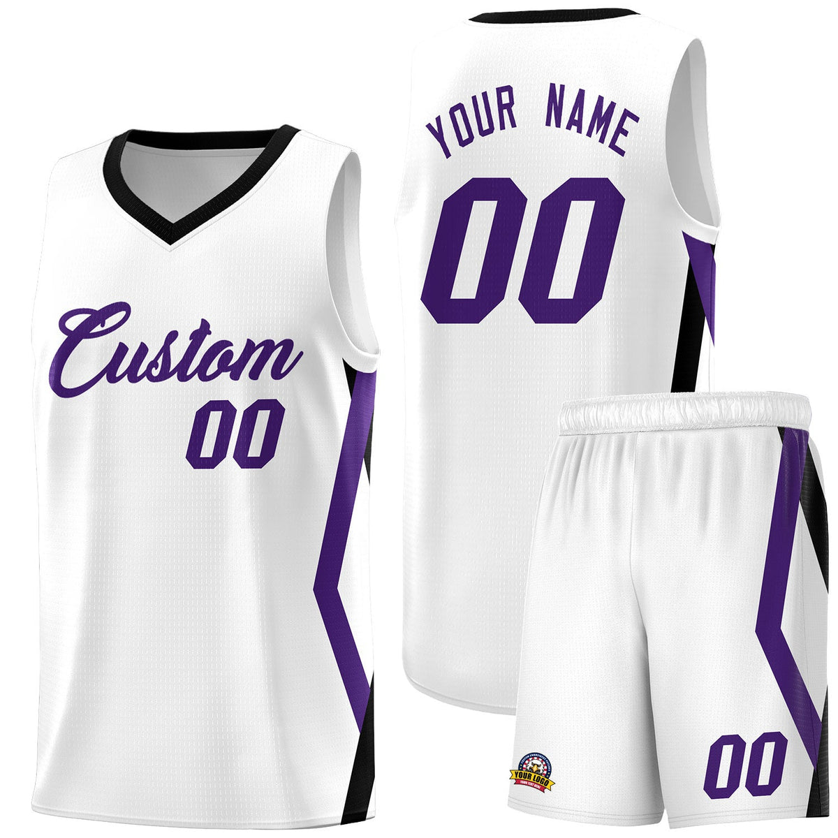 Custom White Side Rhombus Graffiti Pattern Sets Basketball Jersey