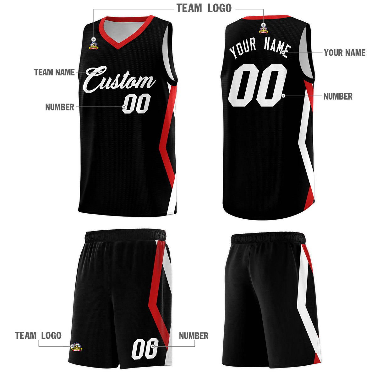 Custom Black Side Rhombus Graffiti Pattern Sets Basketball Jersey