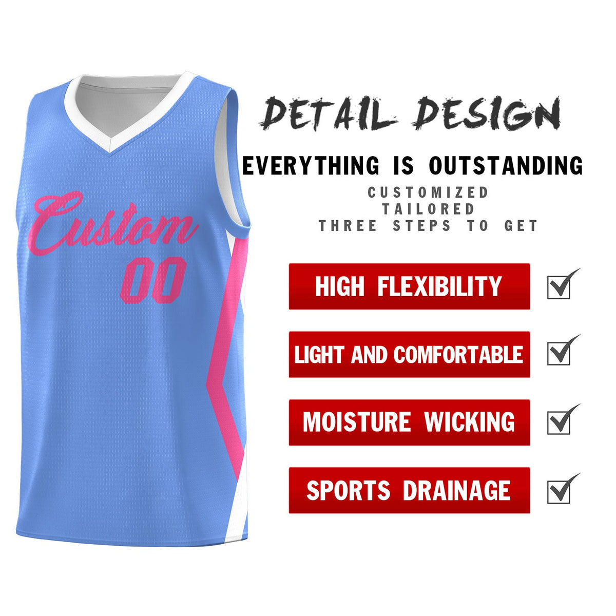 Custom Light Blue Side Rhombus Graffiti Pattern Sets Basketball Jersey