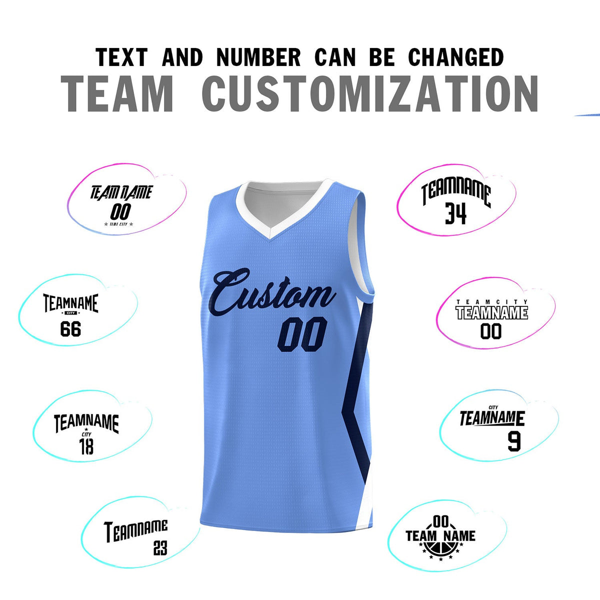 Custom Light Blue Side Rhombus Graffiti Pattern Sets Basketball Jersey