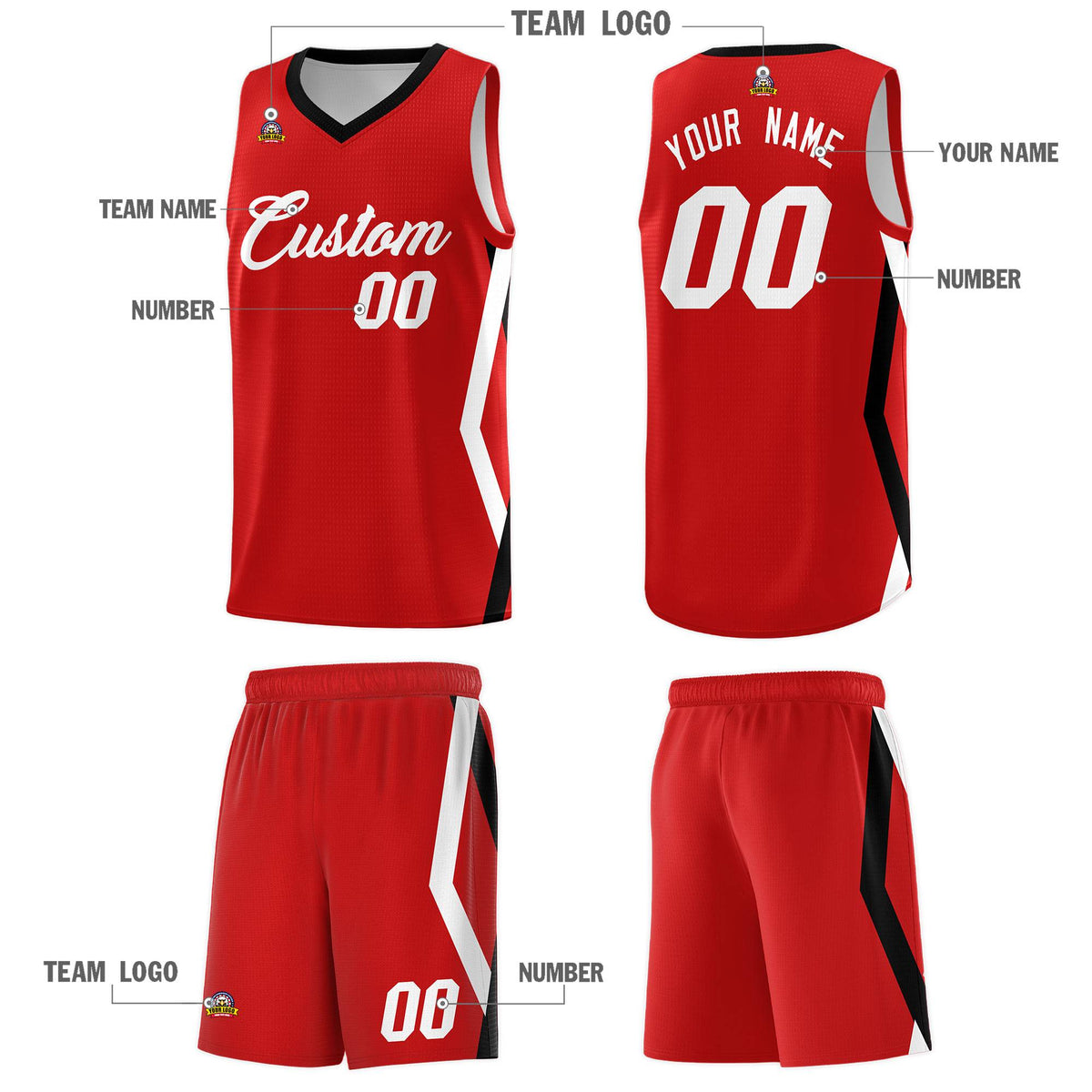 Custom Red Side Rhombus Graffiti Pattern Sets Basketball Jersey