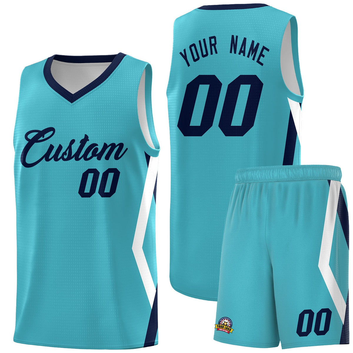 Custom Sky Blue Side Rhombus Graffiti Pattern Sets Basketball Jersey