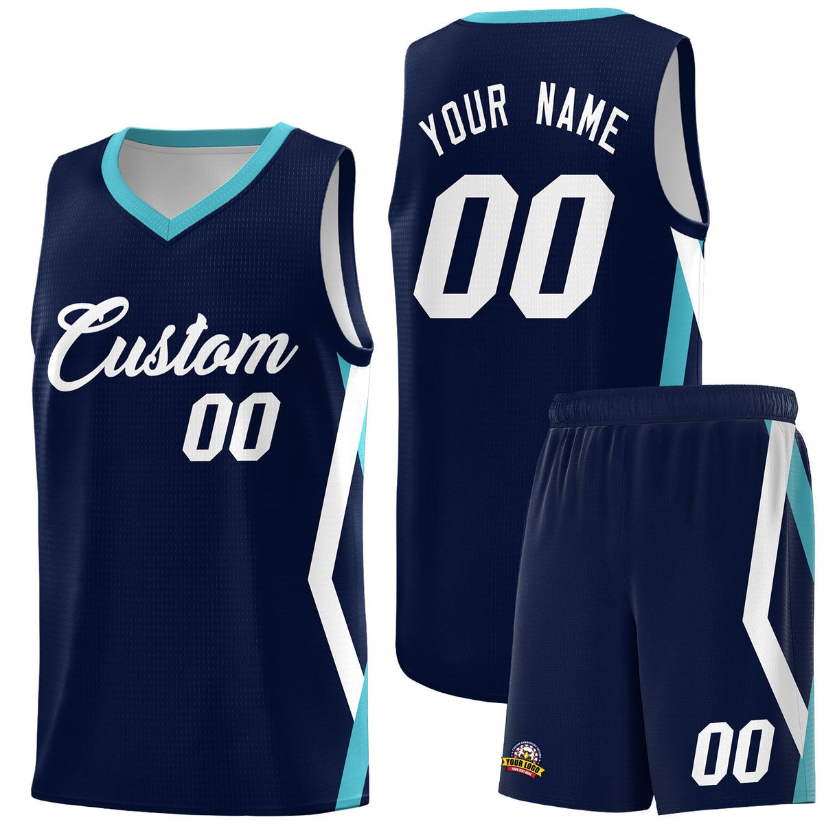 Custom Navy Side Rhombus Graffiti Pattern Sets Basketball Jersey