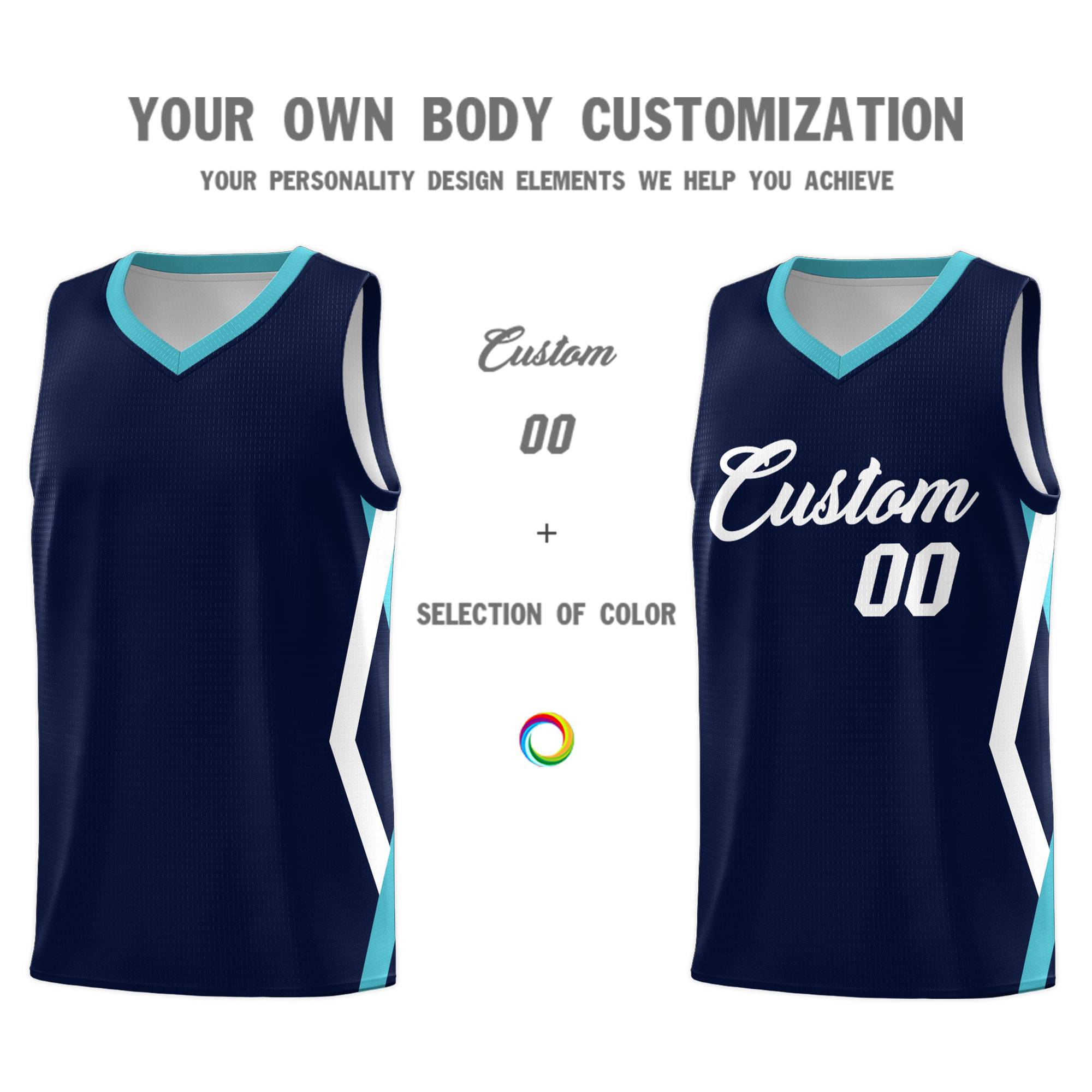 Custom Navy Side Rhombus Graffiti Pattern Sets Basketball Jersey