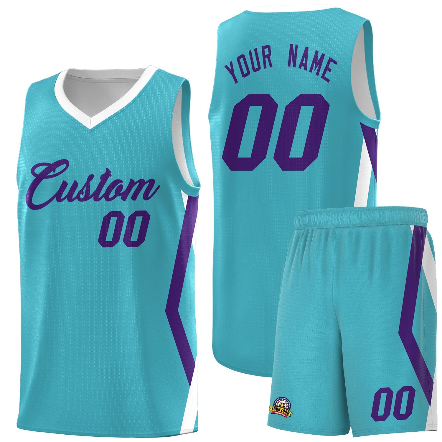Custom Sky Blue Side Rhombus Graffiti Pattern Sets Basketball Jersey