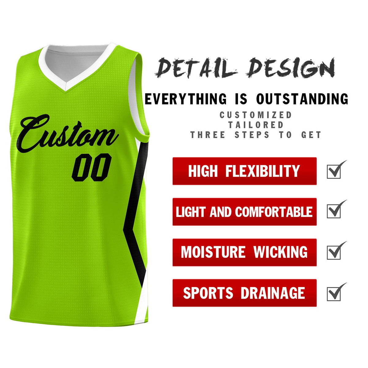 Custom Neon Green Side Rhombus Graffiti Pattern Sets Basketball Jersey