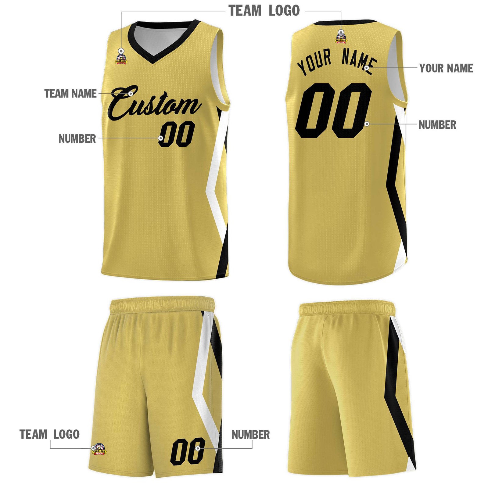 Custom Old Gold Side Rhombus Graffiti Pattern Sets Basketball Jersey