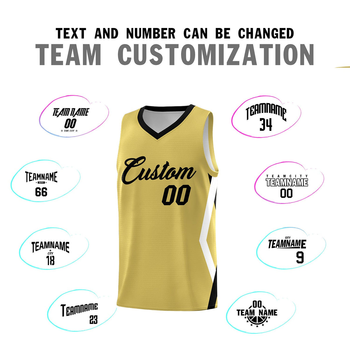 Custom Old Gold Side Rhombus Graffiti Pattern Sets Basketball Jersey