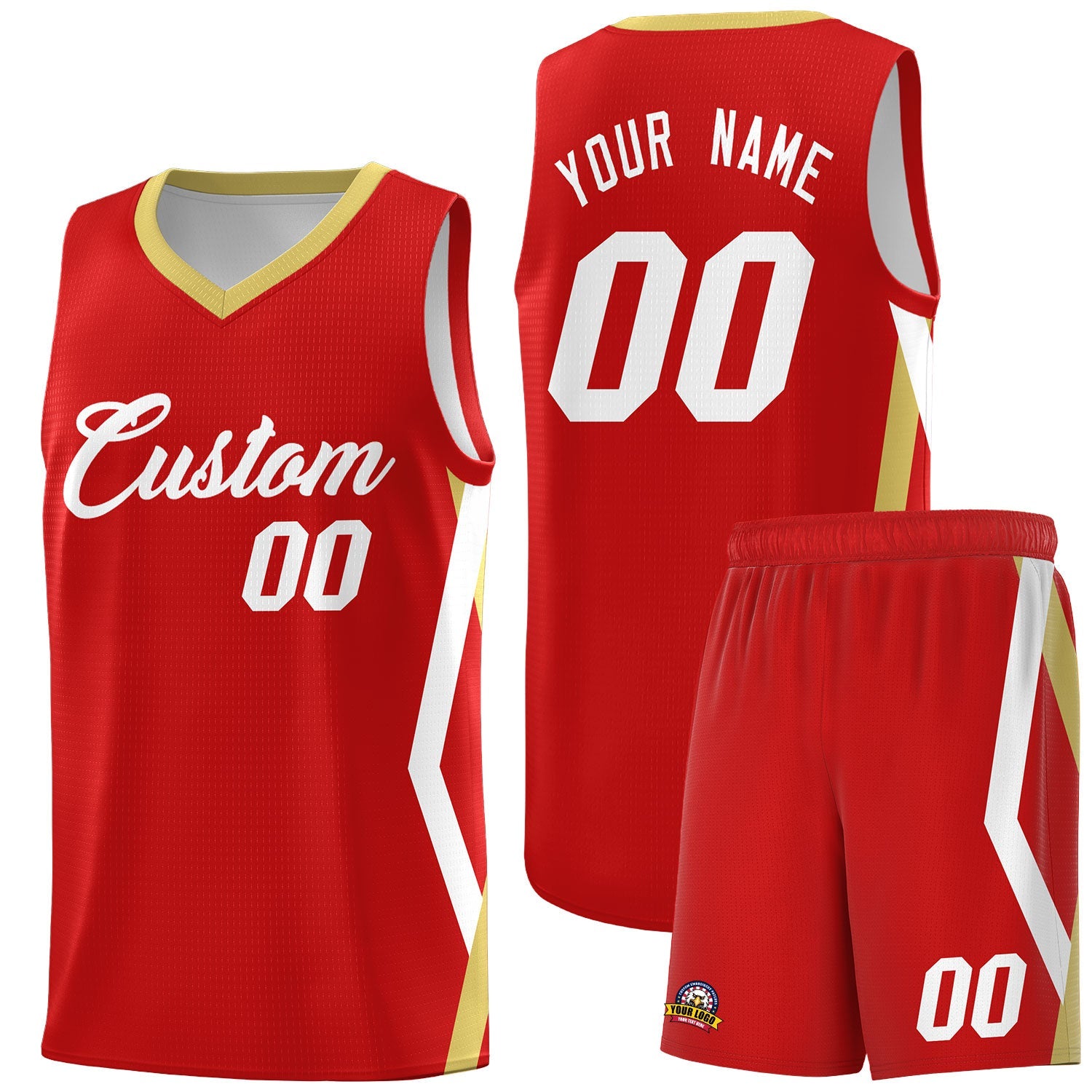 Custom Red Side Rhombus Graffiti Pattern Sets Basketball Jersey