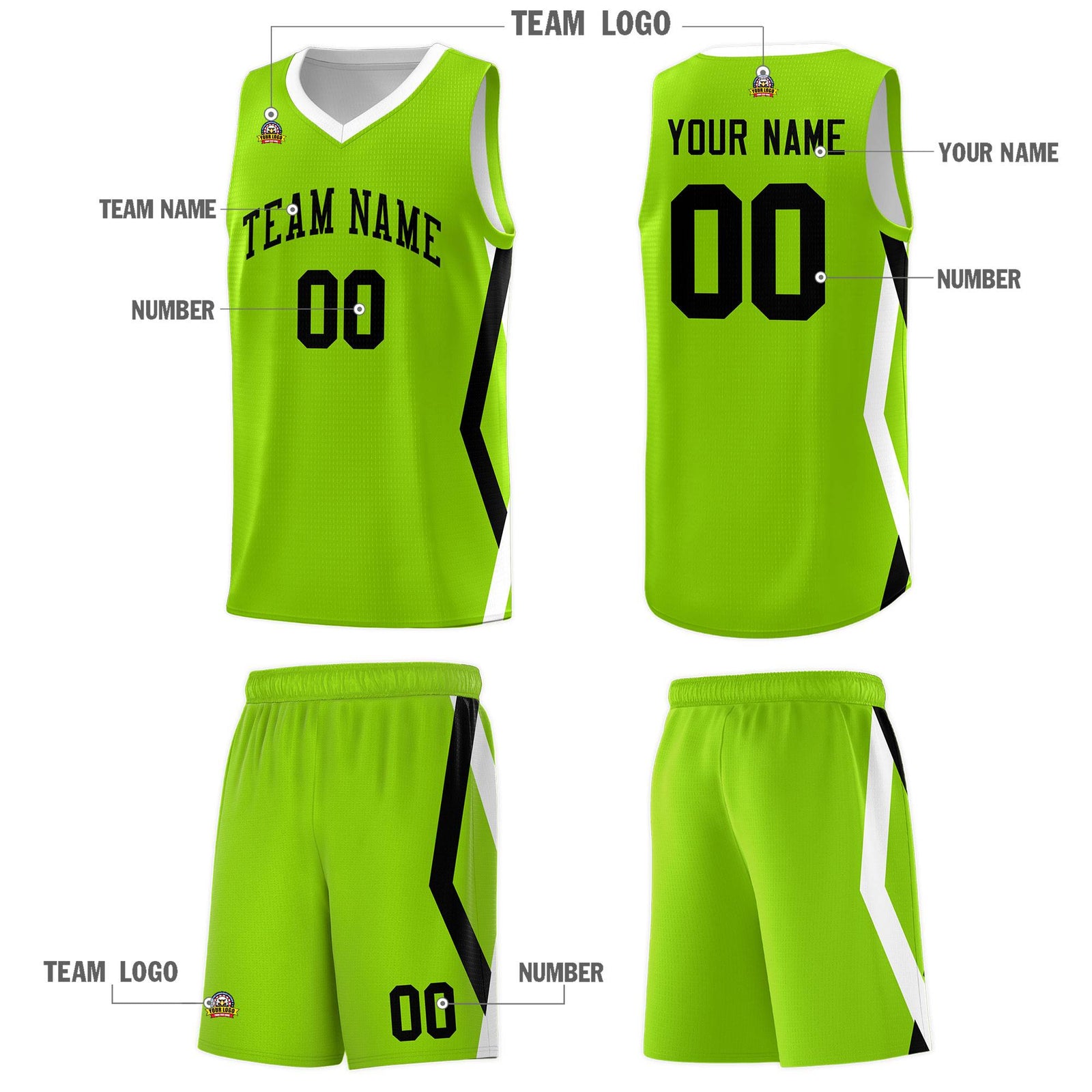 Custom Neon Green Side Rhombus Graffiti Pattern Sets Basketball Jersey