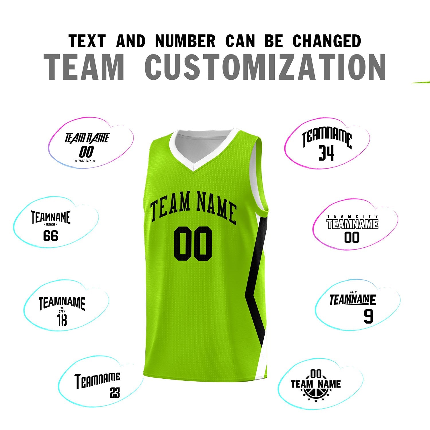 Custom Neon Green Side Rhombus Graffiti Pattern Sets Basketball Jersey