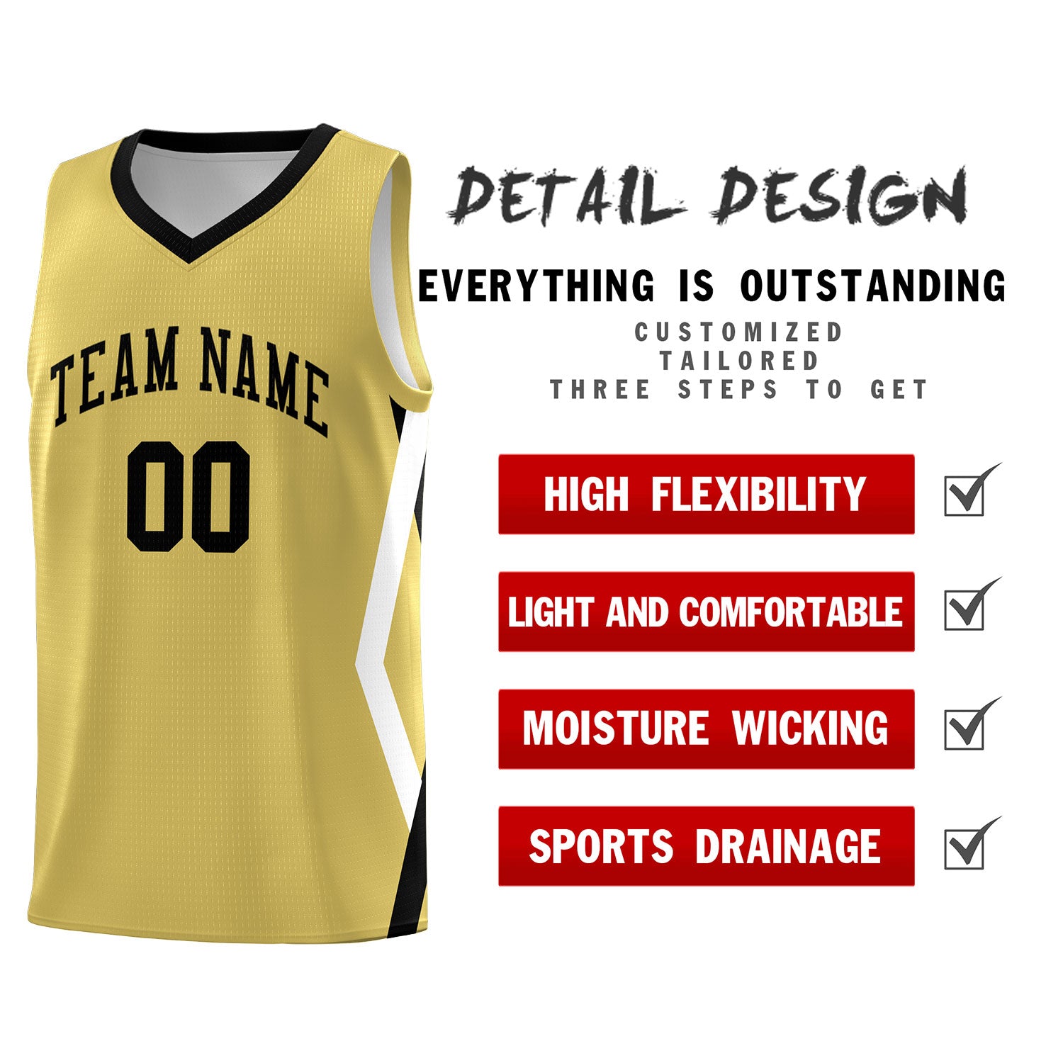 Custom Old Gold Side Rhombus Graffiti Pattern Sets Basketball Jersey