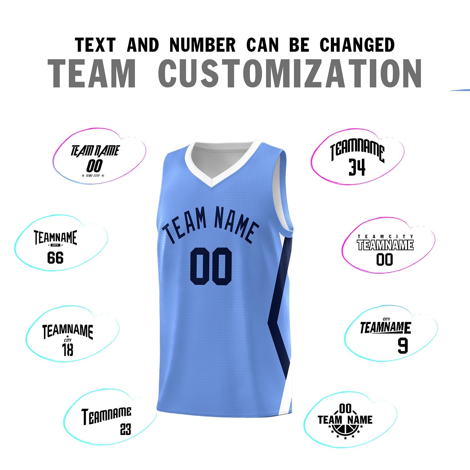 Custom Light Blue Side Rhombus Graffiti Pattern Sets Basketball Jersey