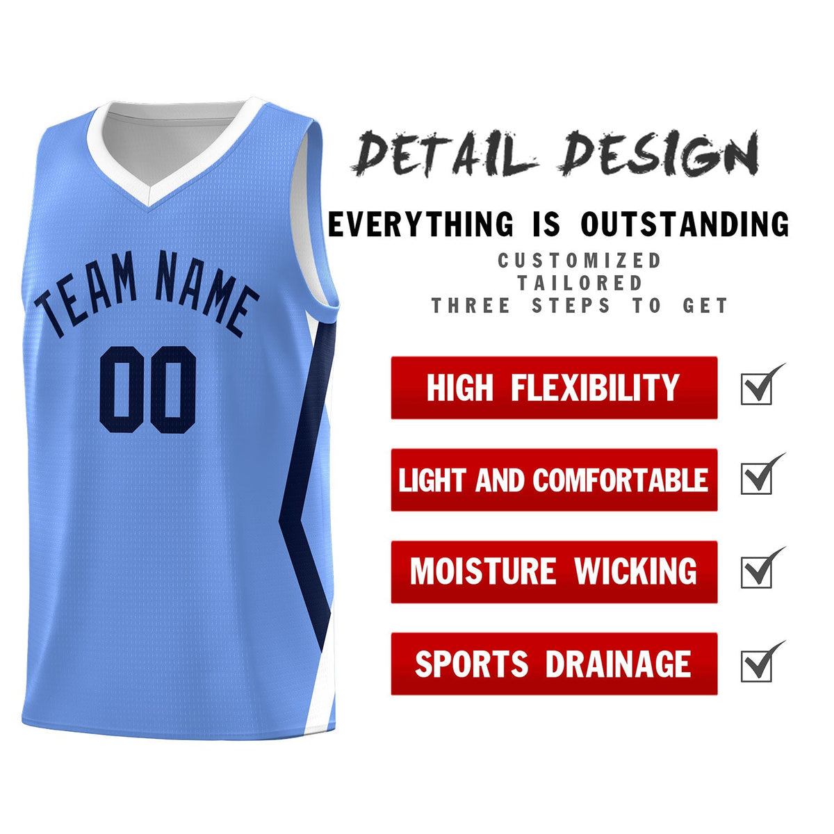 Custom Light Blue Side Rhombus Graffiti Pattern Sets Basketball Jersey