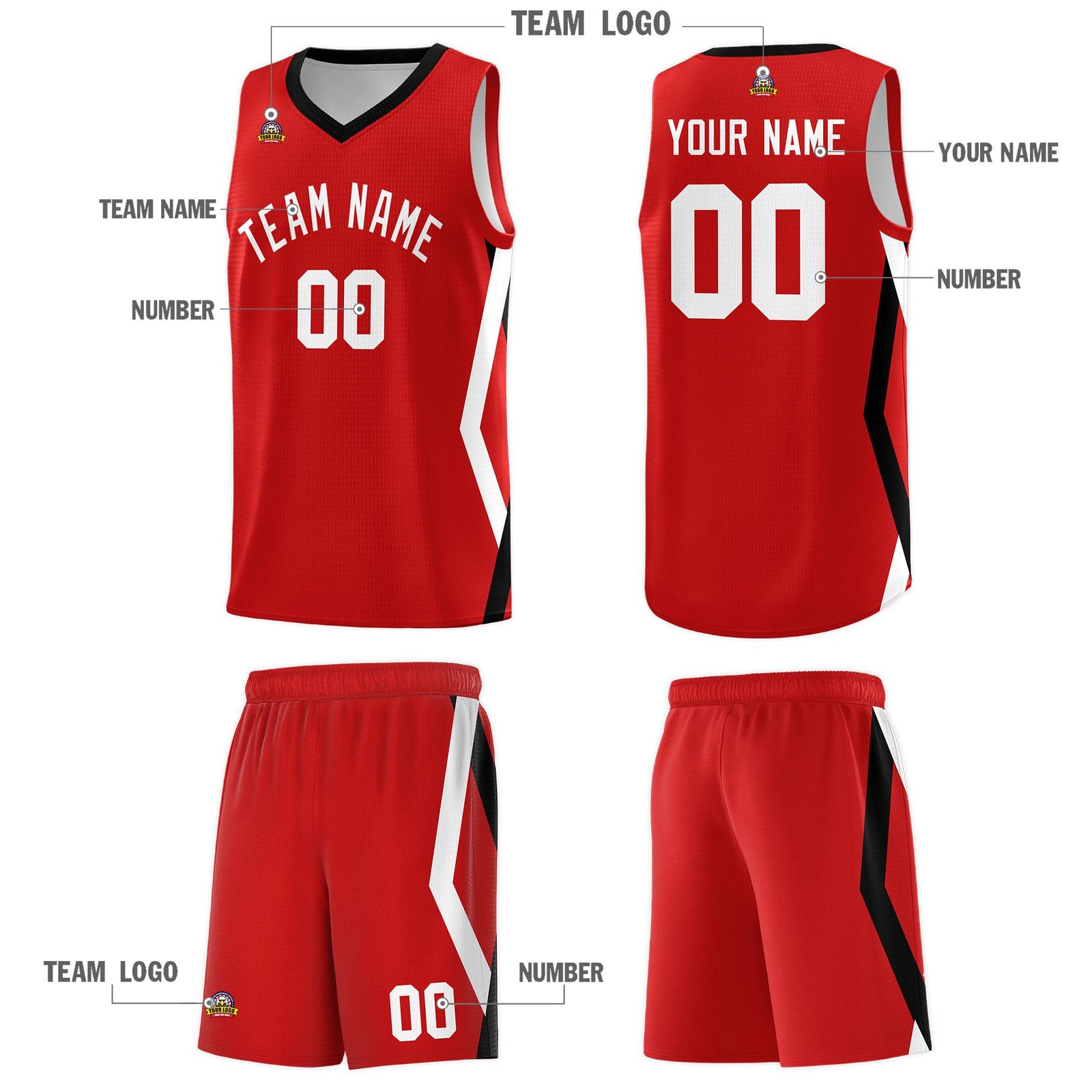 Custom Red Side Rhombus Graffiti Pattern Sets Basketball Jersey