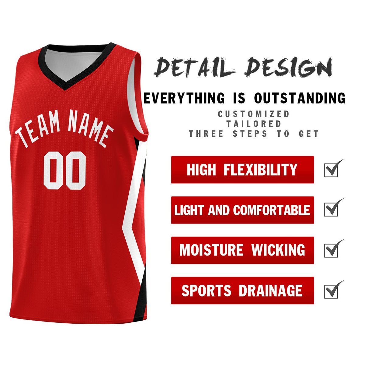 Custom Red Side Rhombus Graffiti Pattern Sets Basketball Jersey