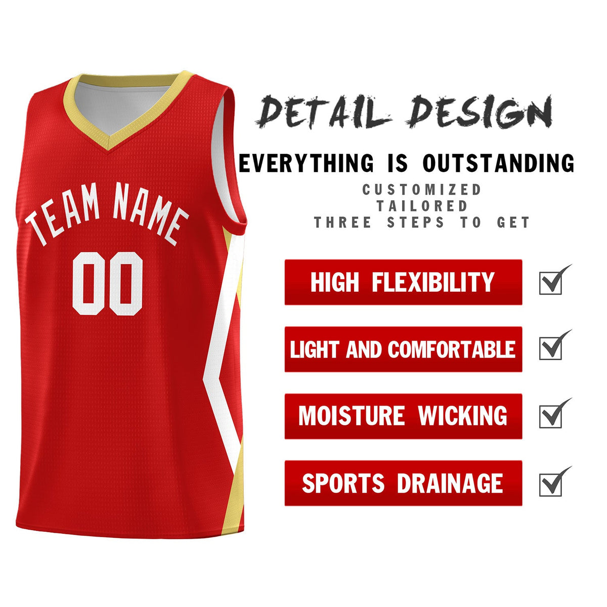 Custom Red Side Rhombus Graffiti Pattern Sets Basketball Jersey