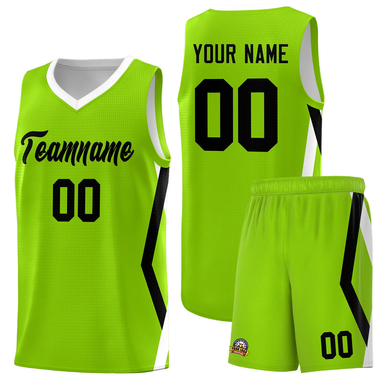 Custom Neon Green Side Rhombus Graffiti Pattern Sets Basketball Jersey