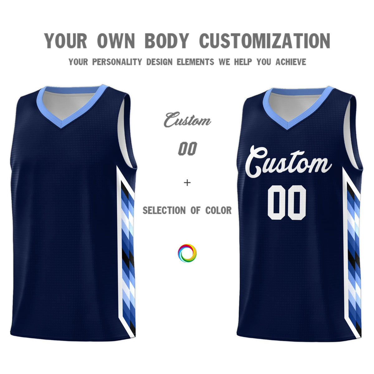 Custom Navy Mosaic Gradient Fashion Sports Uniform Basketball Jersey