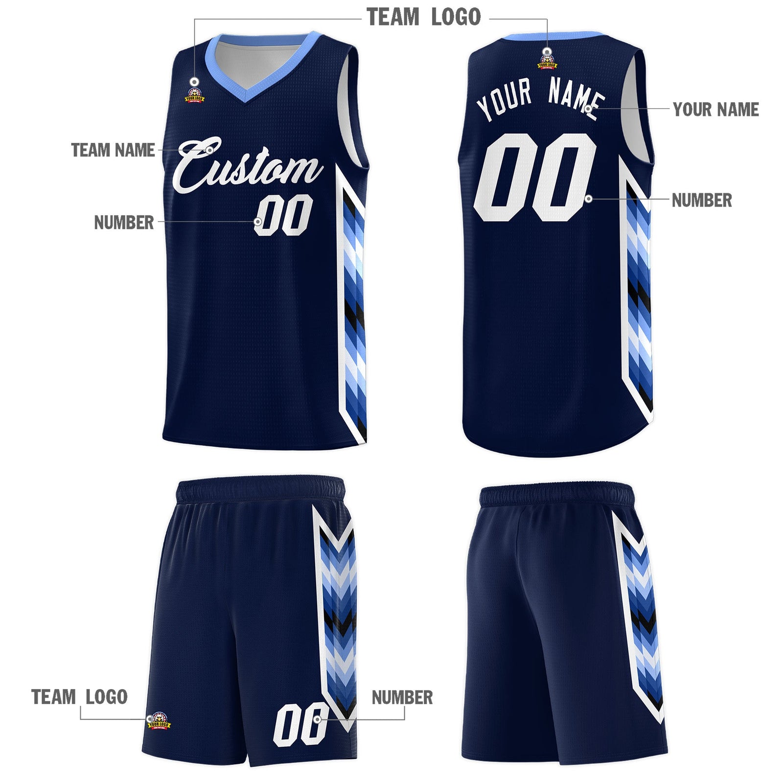 Custom Navy Mosaic Gradient Fashion Sports Uniform Basketball Jersey