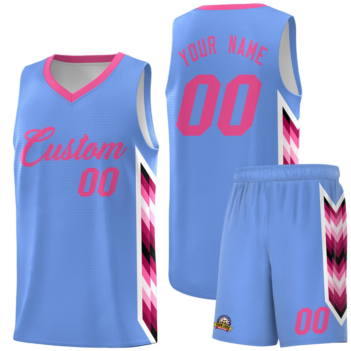 Custom Light Blue Mosaic Gradient Fashion Sports Uniform Basketball Jersey
