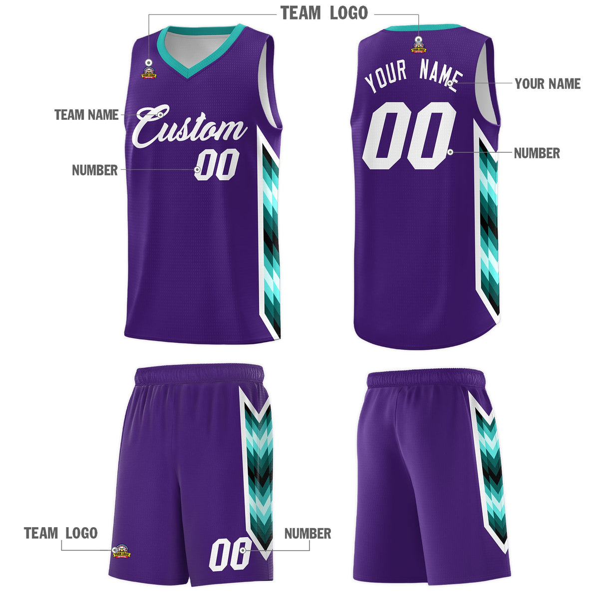 Custom Purple Mosaic Gradient Fashion Sports Uniform Basketball Jersey