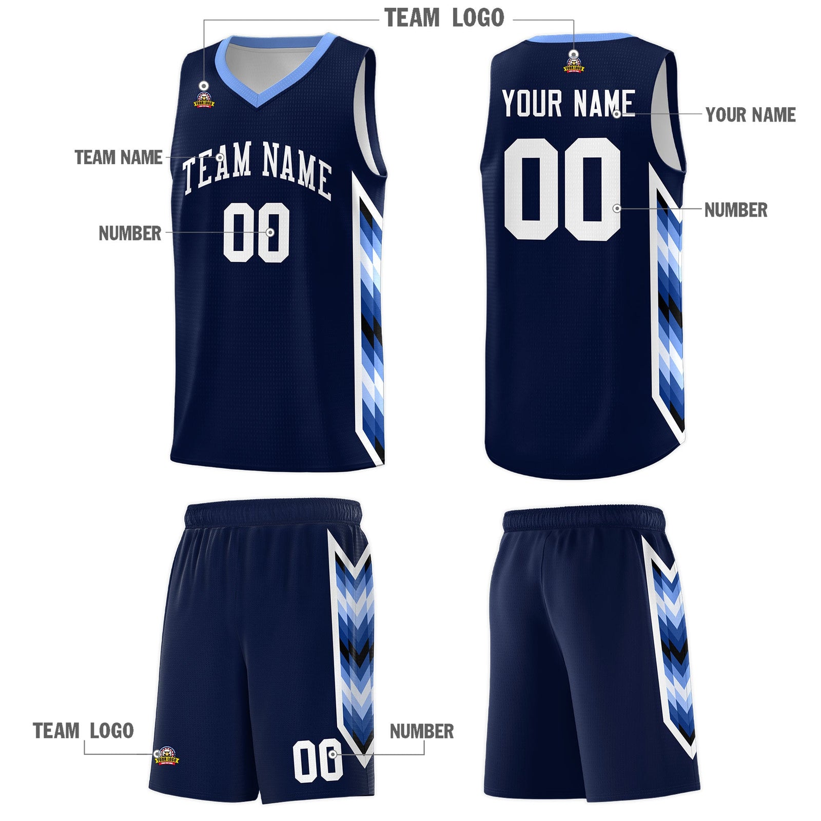 Custom Navy Mosaic Gradient Fashion Sports Uniform Basketball Jersey