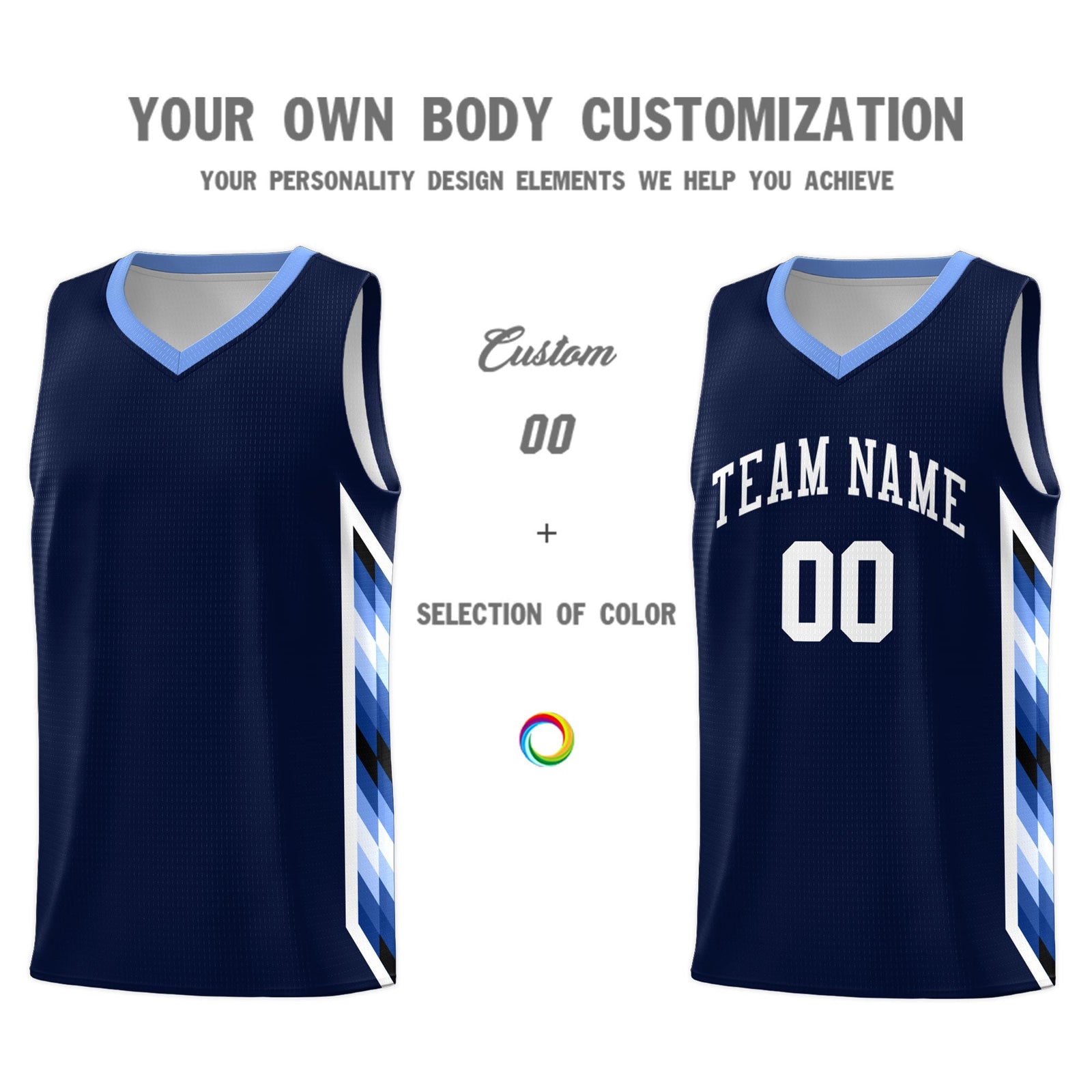 Custom Navy Mosaic Gradient Fashion Sports Uniform Basketball Jersey