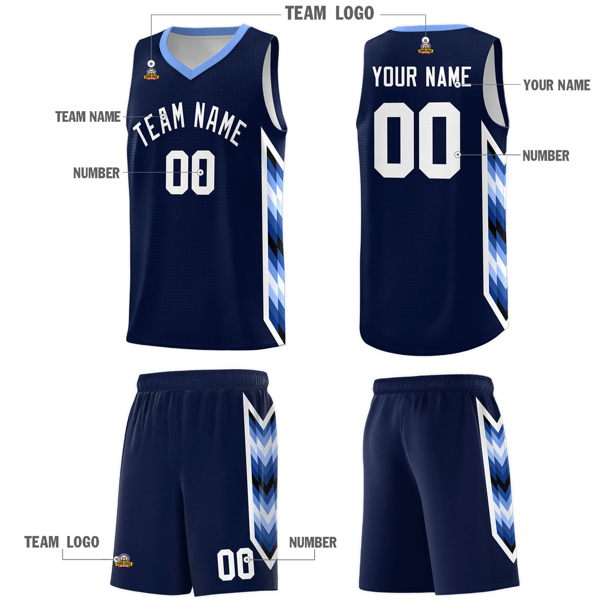 Custom Navy Mosaic Gradient Fashion Sports Uniform Basketball Jersey