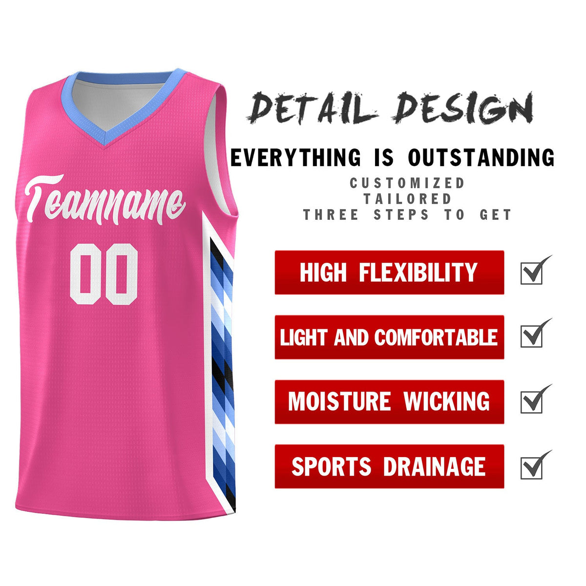 Custom Pink Mosaic Gradient Fashion Sports Uniform Basketball Jersey