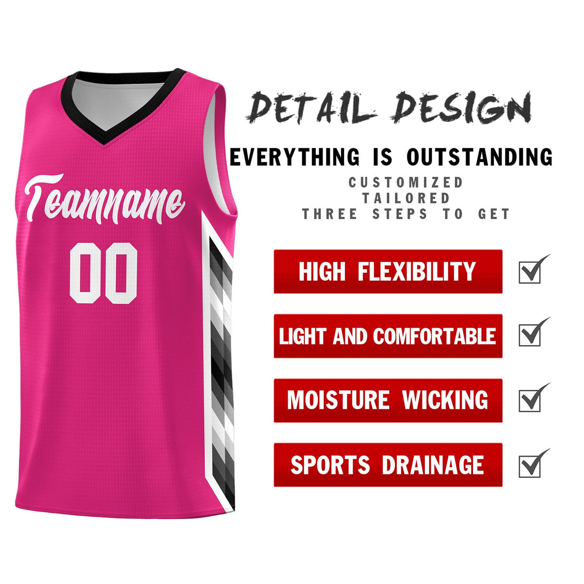 Custom Rose Red Mosaic Gradient Fashion Sports Uniform Basketball Jersey