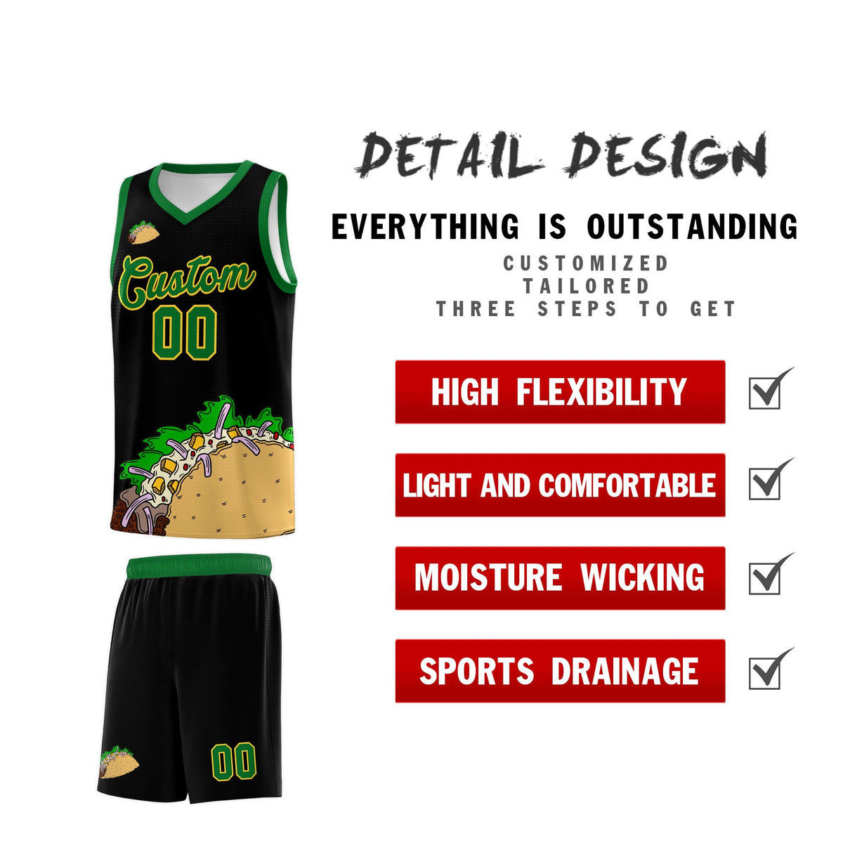 Custom Black Kelly Green Mexican Colors Graffiti Patterns Wrinkle-Resistant Uniform Basketball Jersey