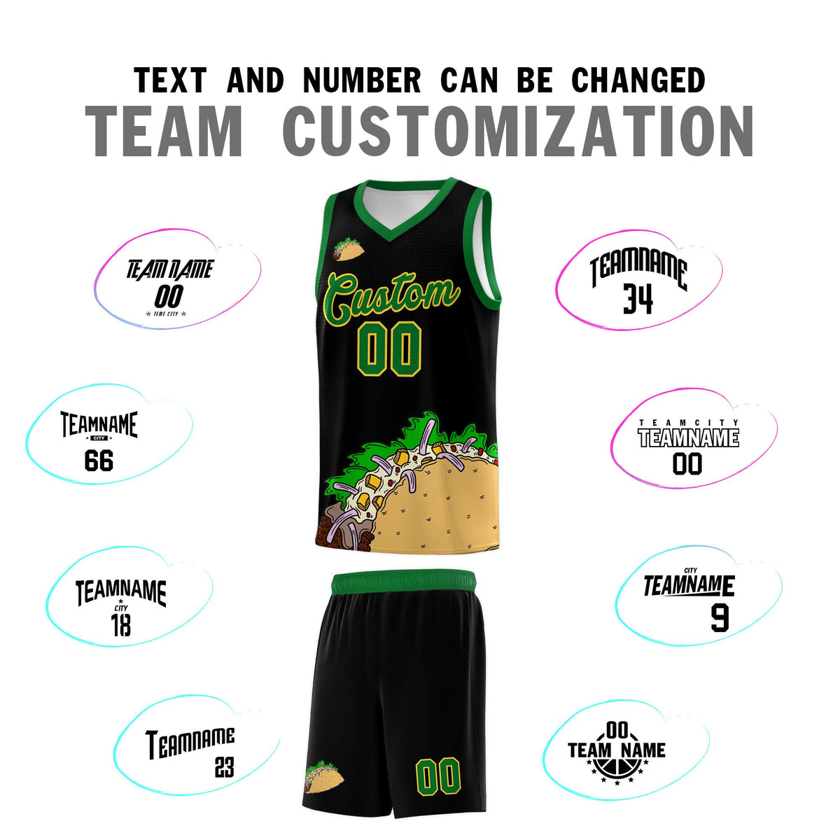 Custom Black Kelly Green Mexican Colors Graffiti Patterns Wrinkle-Resistant Uniform Basketball Jersey
