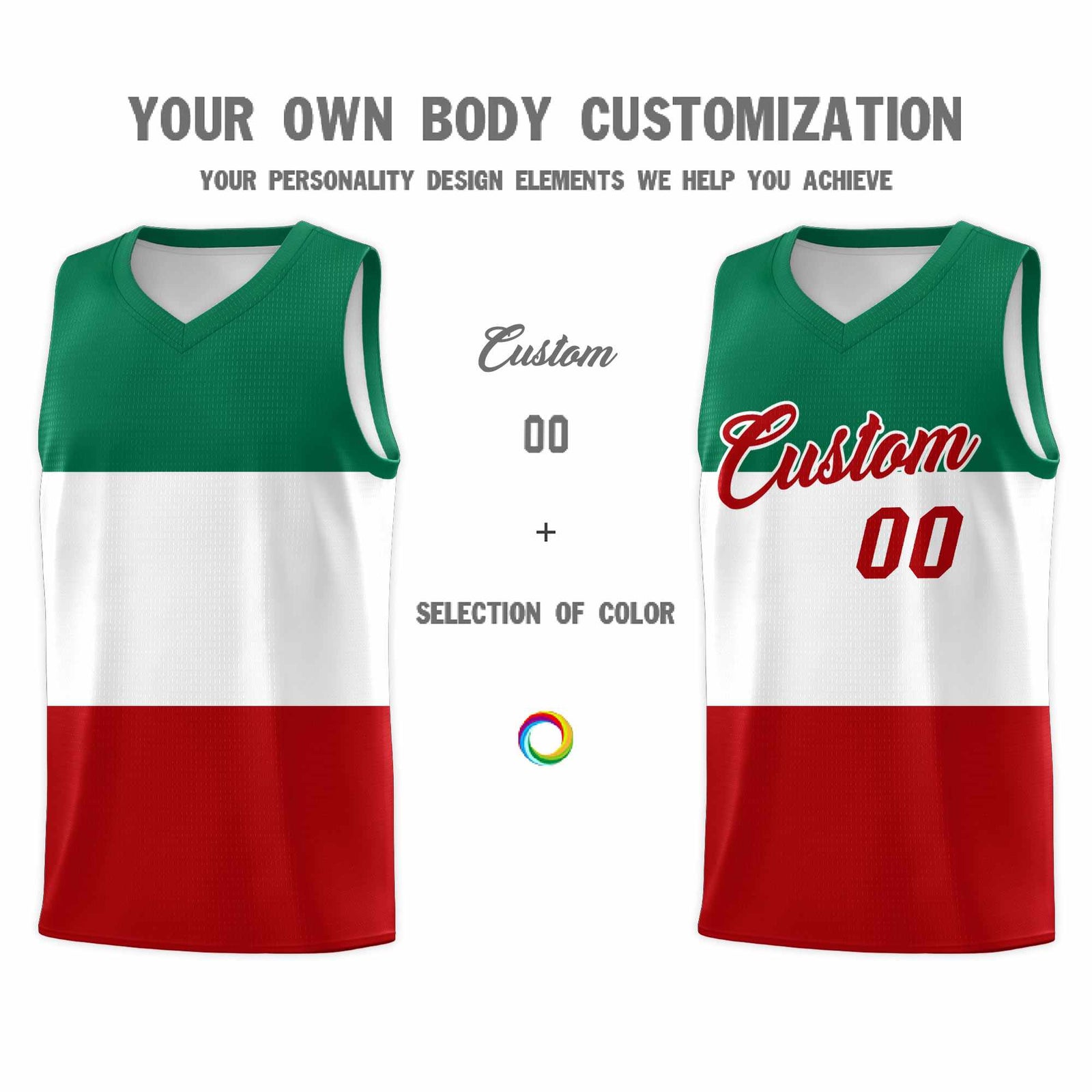 Custom White Kelly Green Red Mexican Colors Graffiti Patterns Drapable Uniform Basketball Jersey