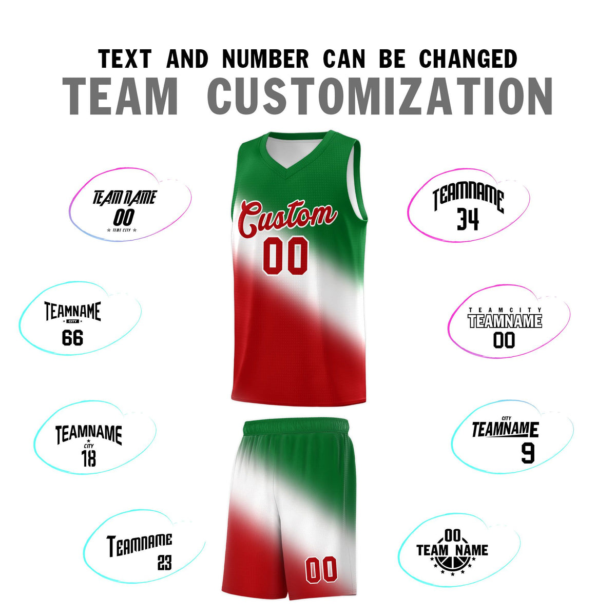 Custom White Kelly Green Red Mexican Colors Graffiti Patterns Wrinkle-Resistant Uniform Basketball Jersey