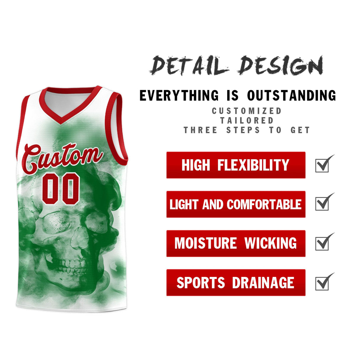 Custom White Red Kelly GreenMexican Colors Graffiti Patterns Wrinkle-Resistant Uniform Basketball Jersey