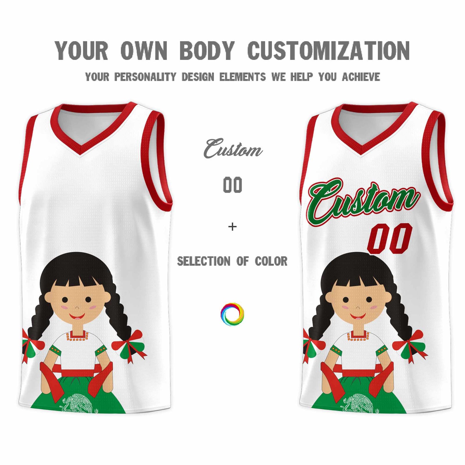 Custom White Red Mexican Colors Graffiti Patterns Sublimation Printing Uniform Basketball Jersey