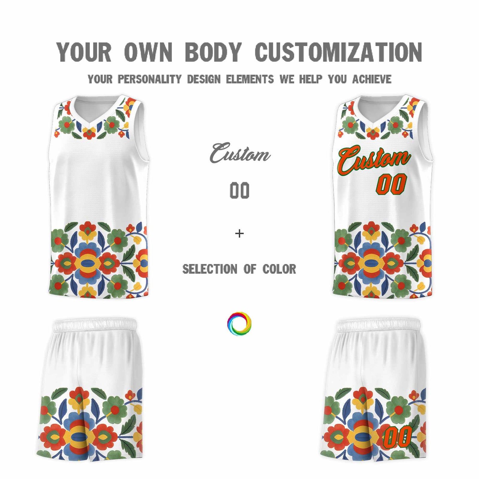 Custom White Orange Mexican Colors Graffiti Patterns Lightweight Uniform Basketball Jersey