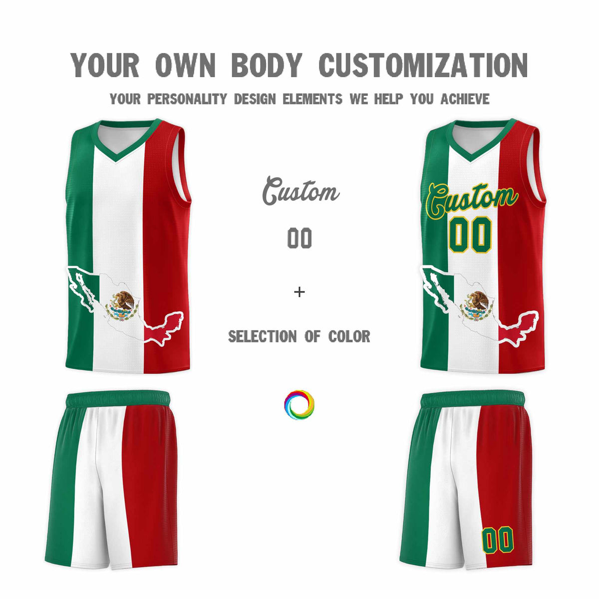 Custom White Kelly Green Red Mexican Colors Graffiti Patterns Quick-Drying Uniform Basketball Jersey