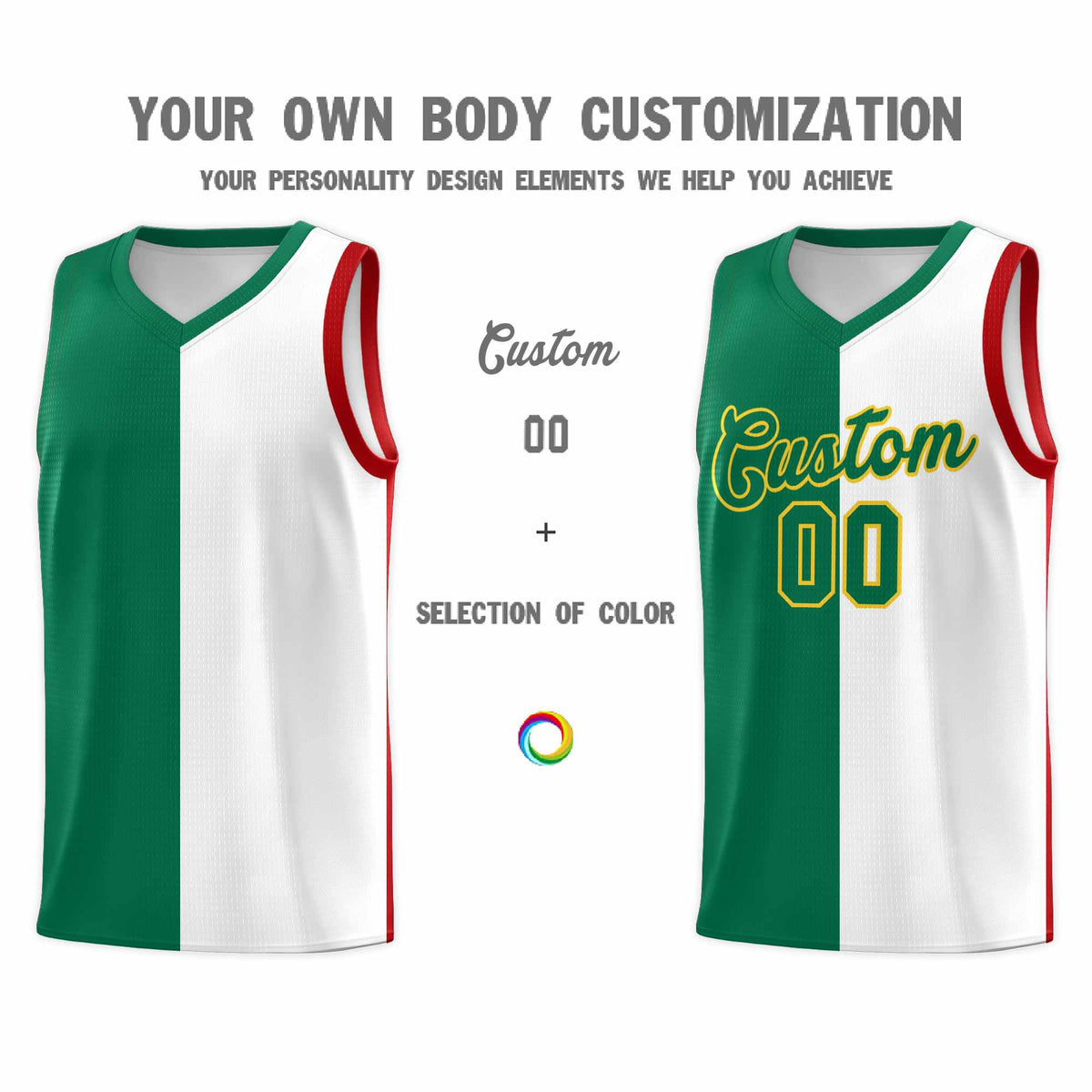 Custom White Kelly Green Red Mexican Colors Graffiti Patterns Lightweight Uniform Basketball Jersey