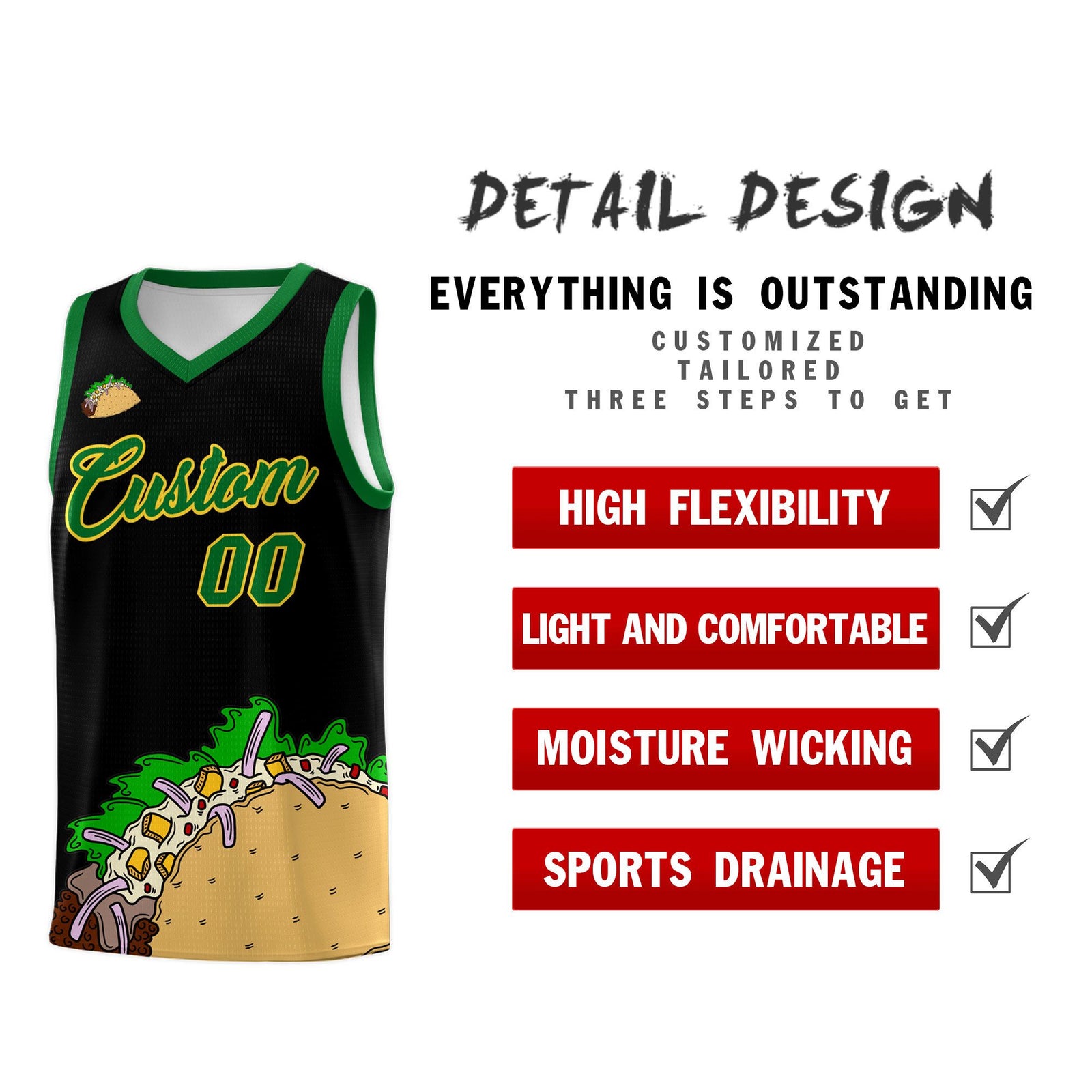 Custom Black Kelly Green Mexican Colors Graffiti Patterns Wrinkle-Resistant Uniform Basketball Jersey