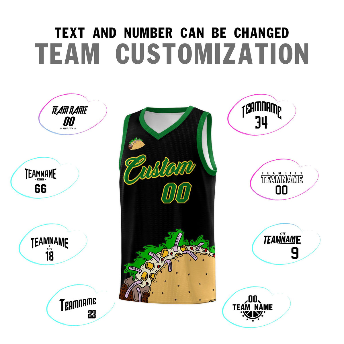 Custom Black Kelly Green Mexican Colors Graffiti Patterns Wrinkle-Resistant Uniform Basketball Jersey