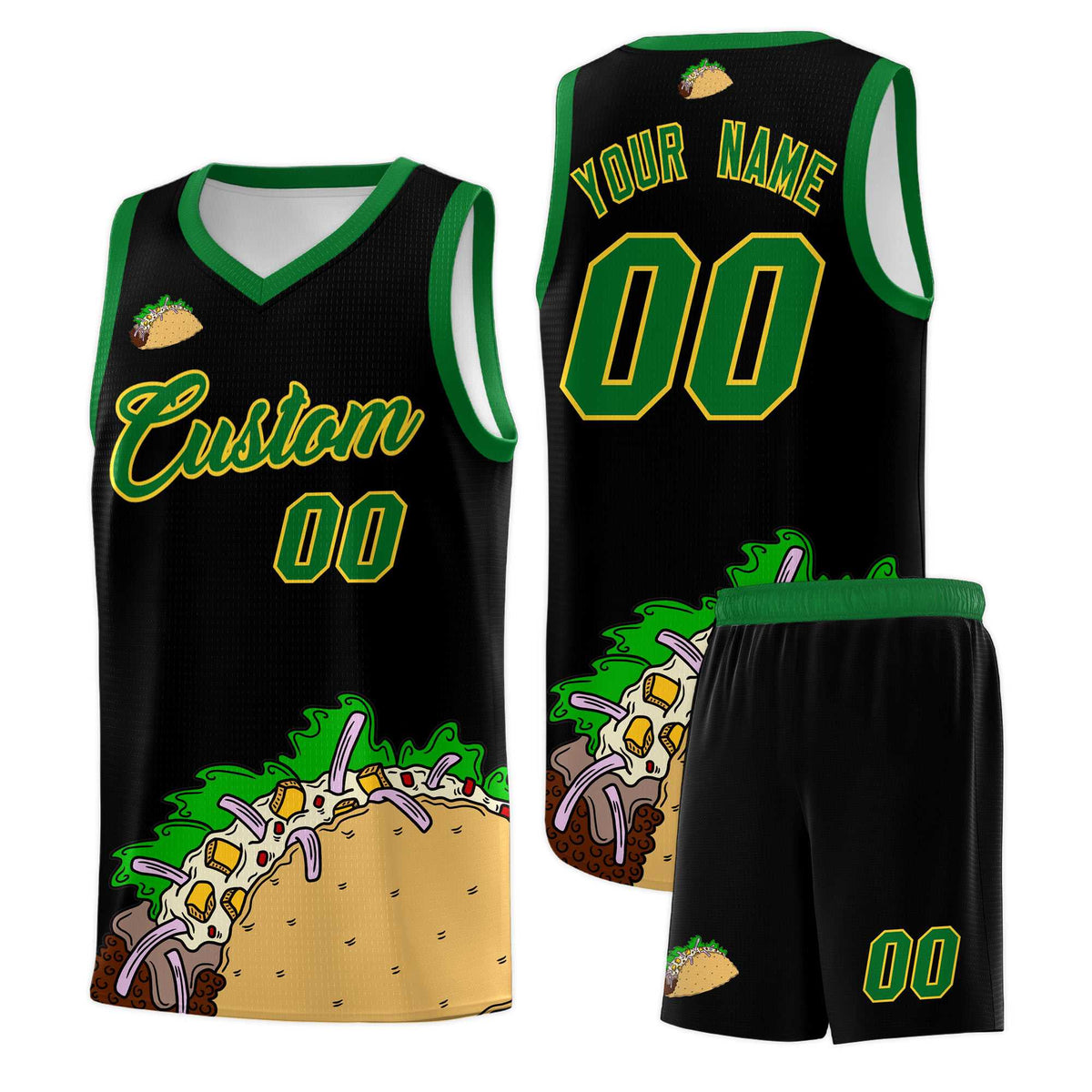 Custom Black Kelly Green Mexican Colors Graffiti Patterns Wrinkle-Resistant Uniform Basketball Jersey