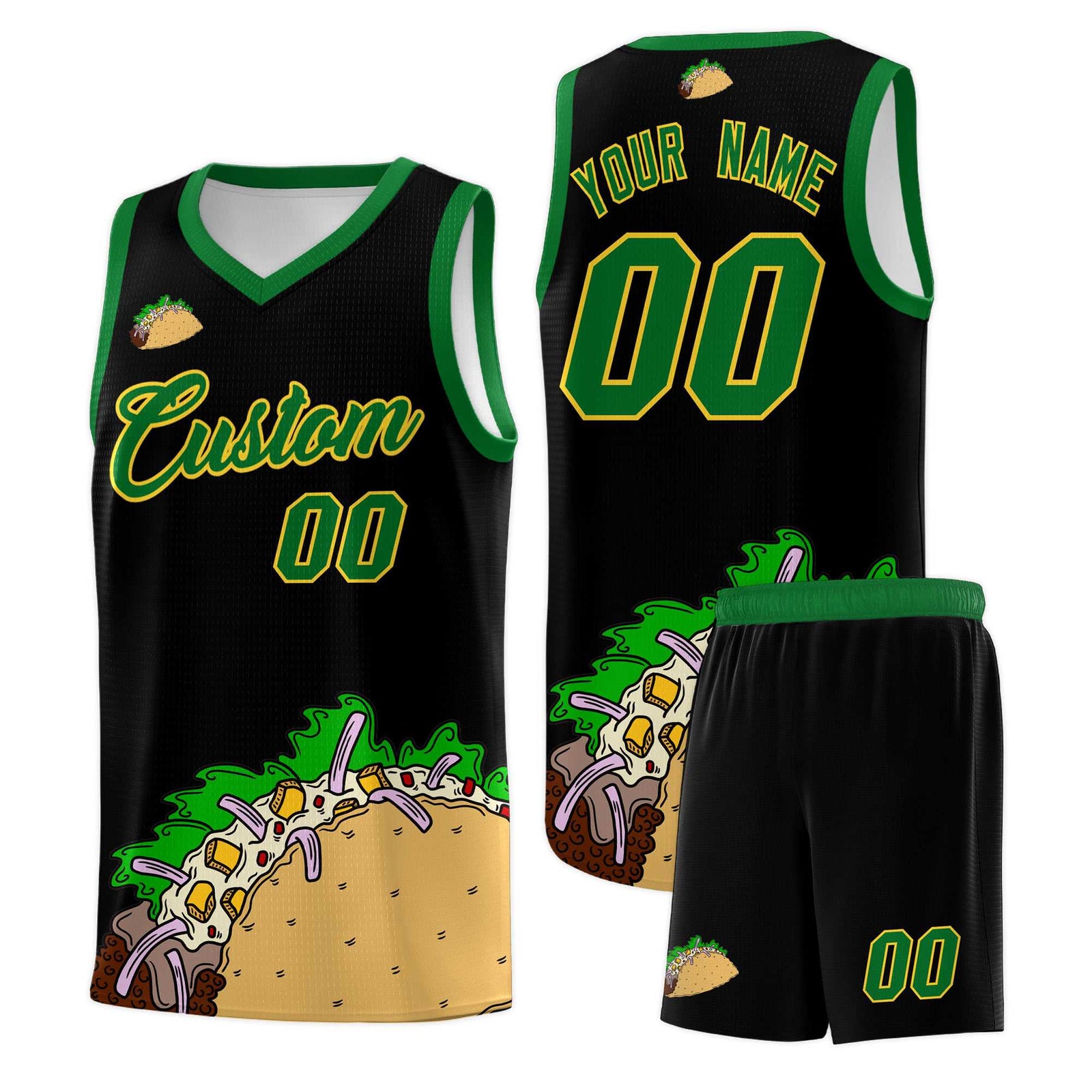Custom Black Kelly Green Mexican Colors Graffiti Patterns Wrinkle-Resistant Uniform Basketball Jersey