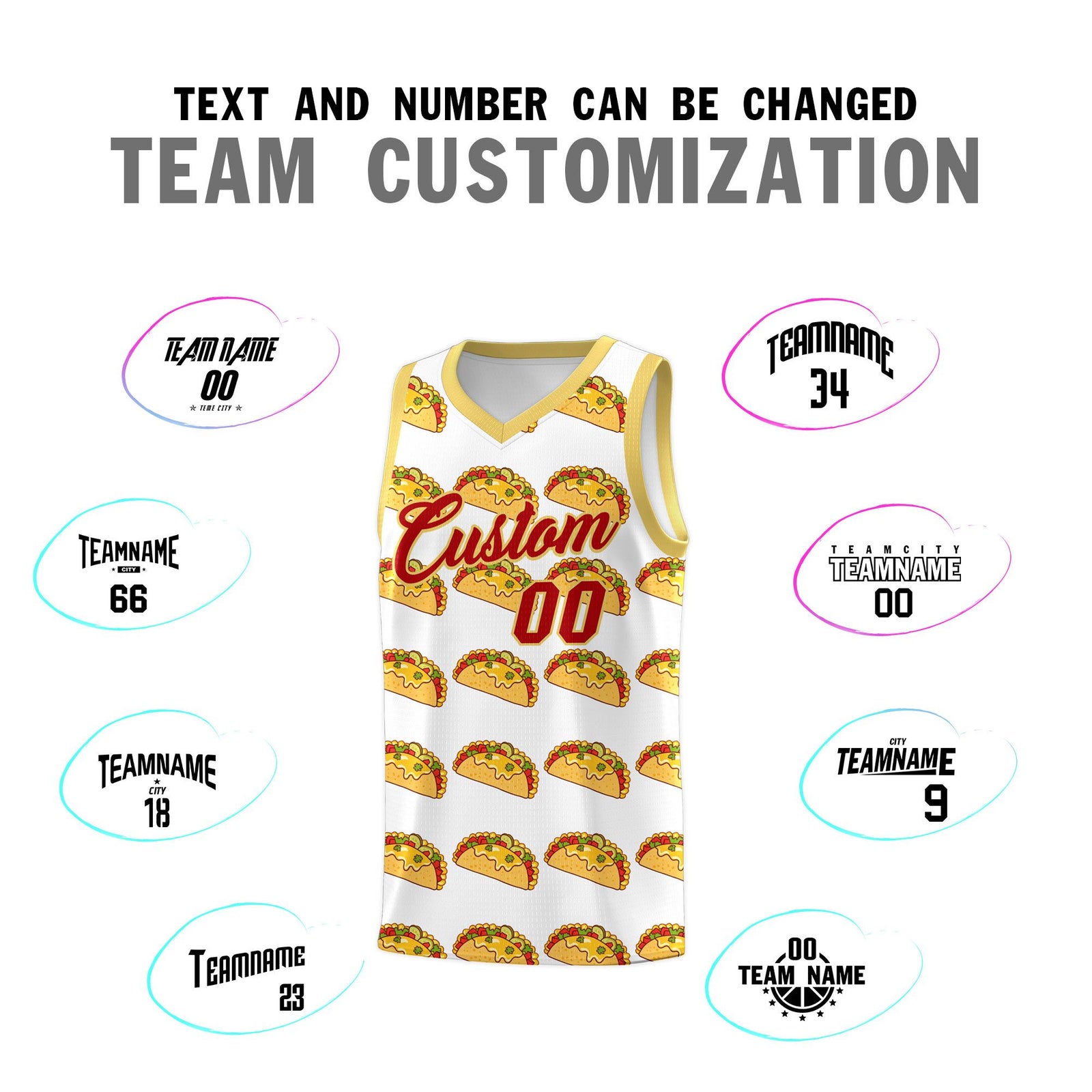 Custom White Khaki Mexican Colors Graffiti Patterns Drapable Uniform Basketball Jersey