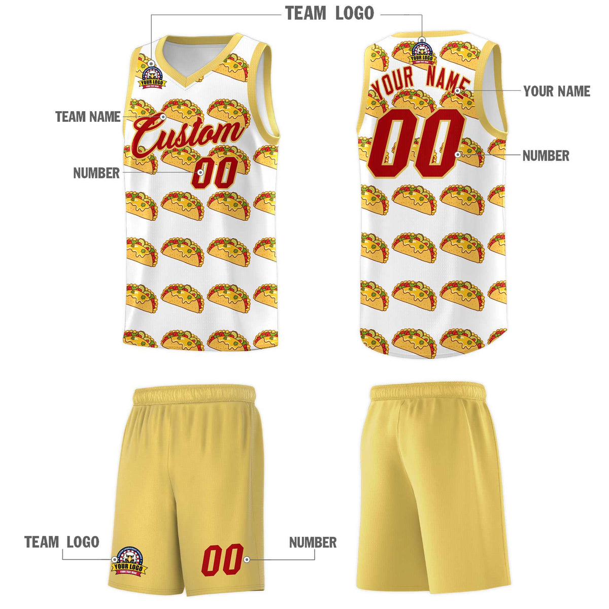 Custom White Khaki Mexican Colors Graffiti Patterns Drapable Uniform Basketball Jersey