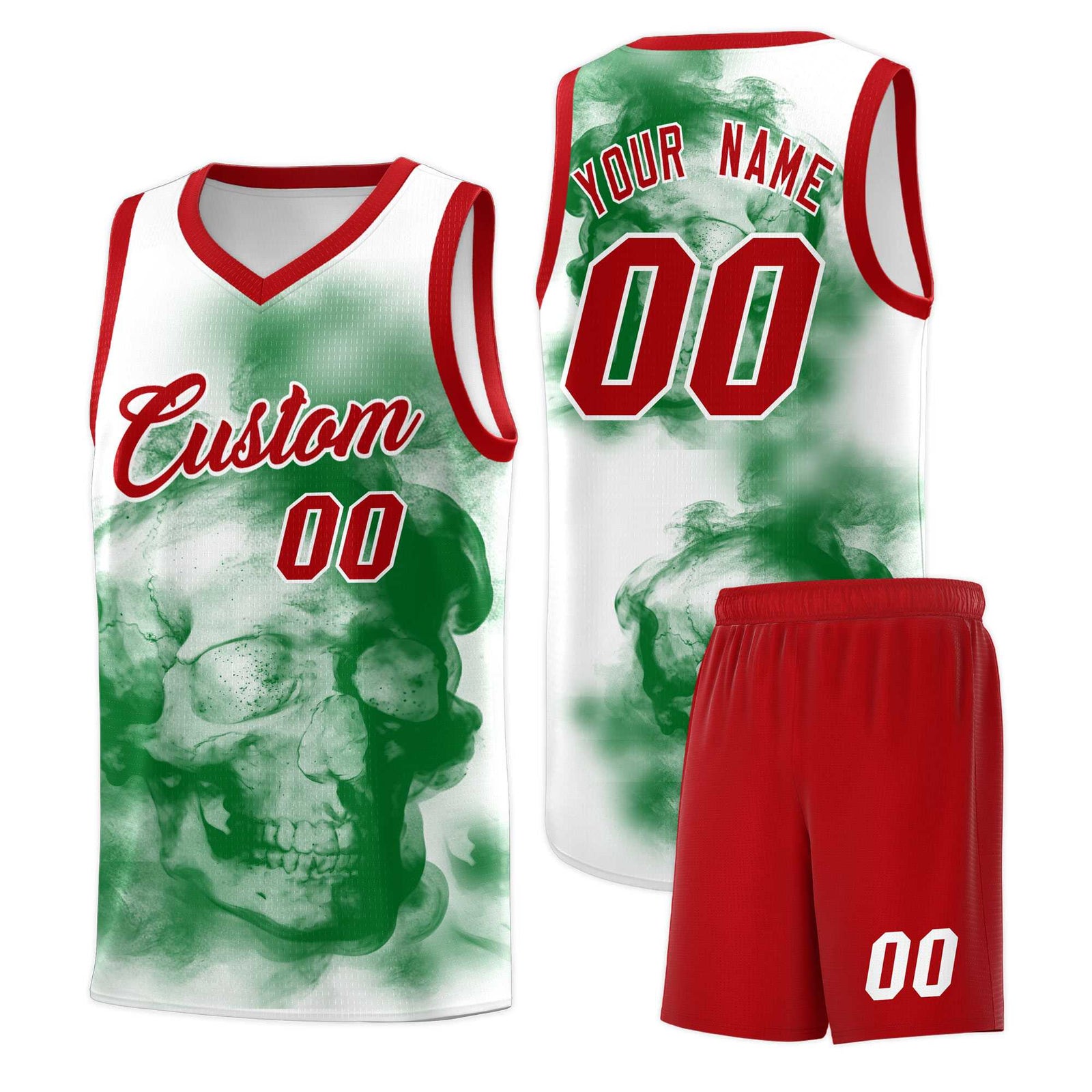 Custom White Red Kelly GreenMexican Colors Graffiti Patterns Wrinkle-Resistant Uniform Basketball Jersey